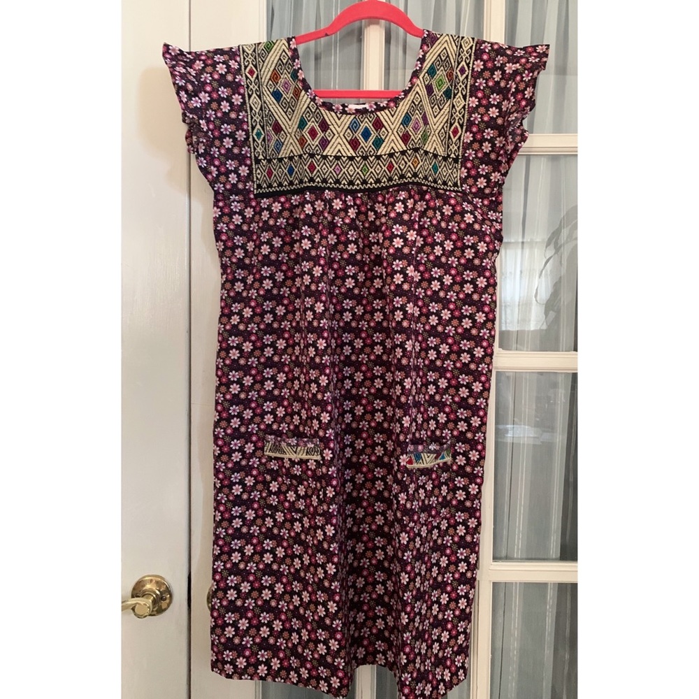 Mexican Boho Embroidered Woven Panel Dress